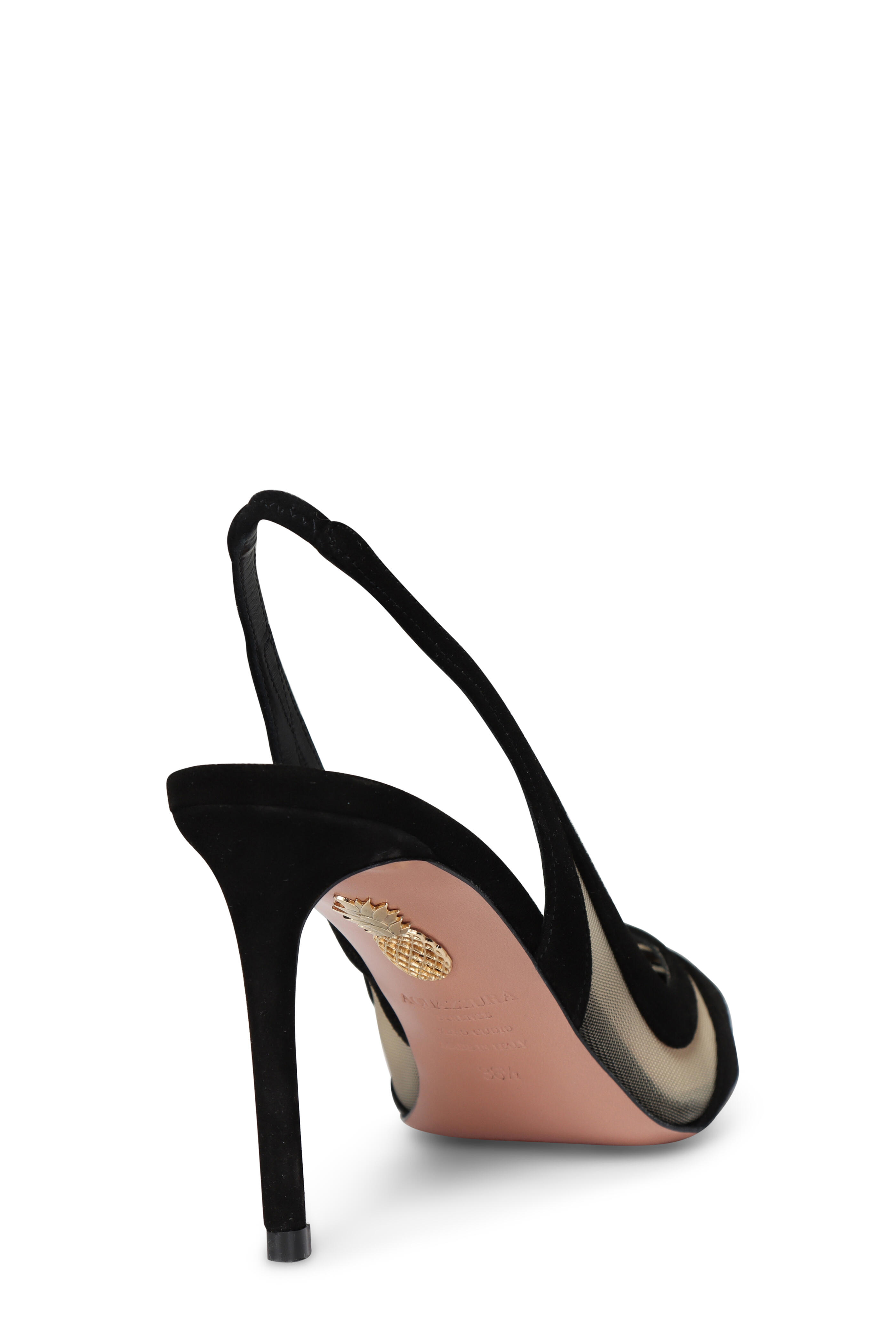 Aquazzura - Lune Black Suede & Mesh Slingback Pump, 85mm