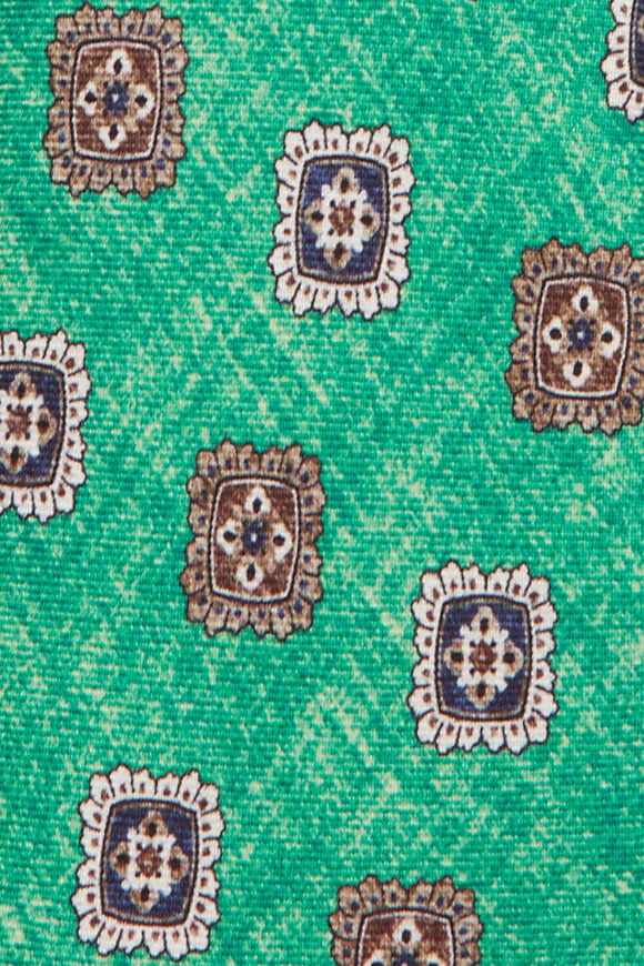 Kiton Green Geometric Print Silk Necktie - view 2