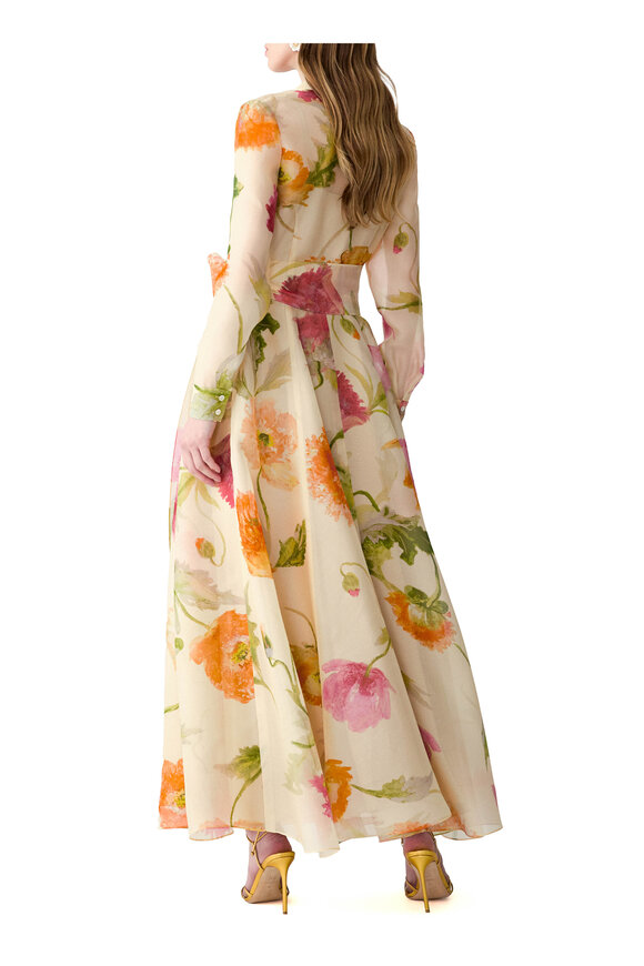 Carolina Herrera Almond Multi Poppy Print Organza Trench Dress - view 3