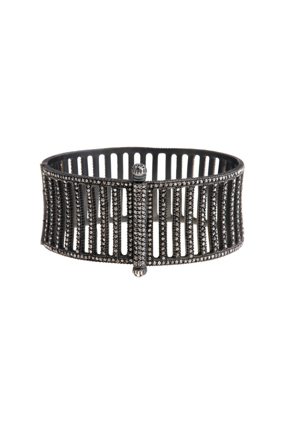 Yossi Harari - Oxidized Gilver Diamond Lilah Corset Cuff Bracelet