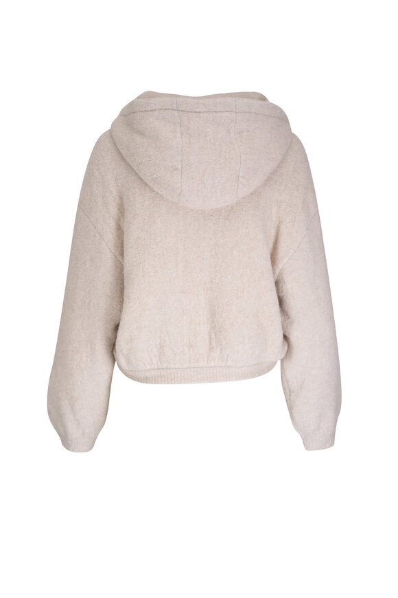 Akris - Beige Bouclé Zip-Up Knit Hooded Cardigan