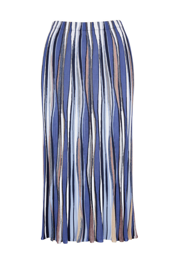 D.Exterior - Blue Metallic Wave Midi Skirt | Mitchell Stores