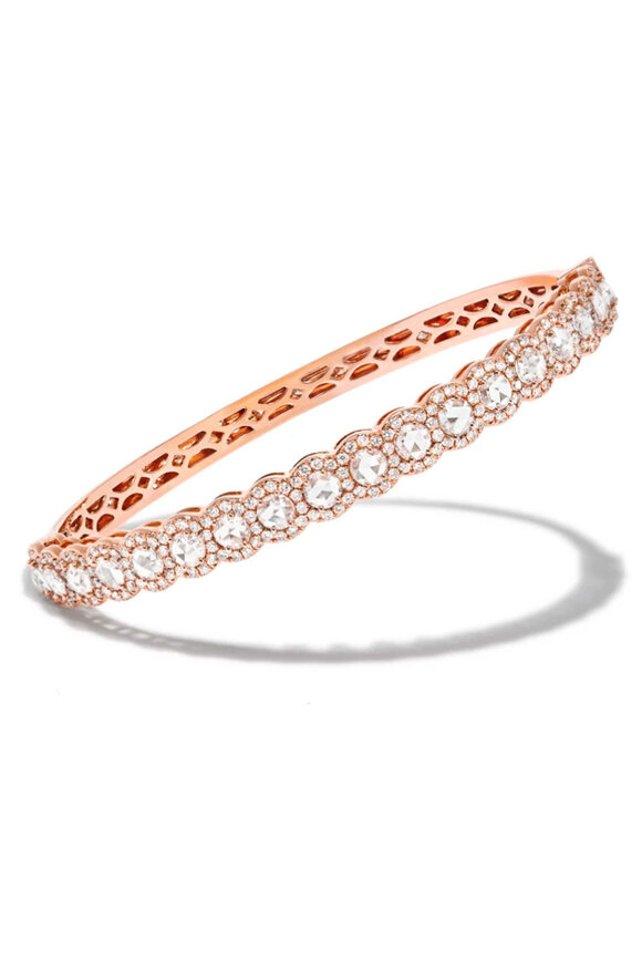 64 Facets Rose Gold Diamond Half Scallop Bangle Bracelet