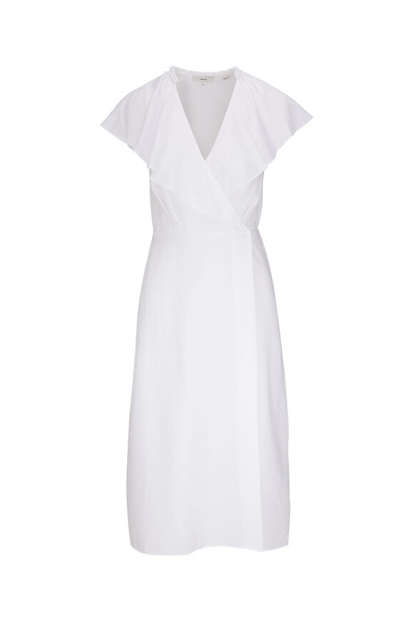 Vince - White Braid Trim Flutter Sleeve Wrap Dress 