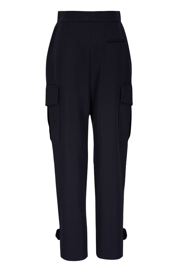 McQueen - Navy Blue & Gold Button Pleated Cargo Pant