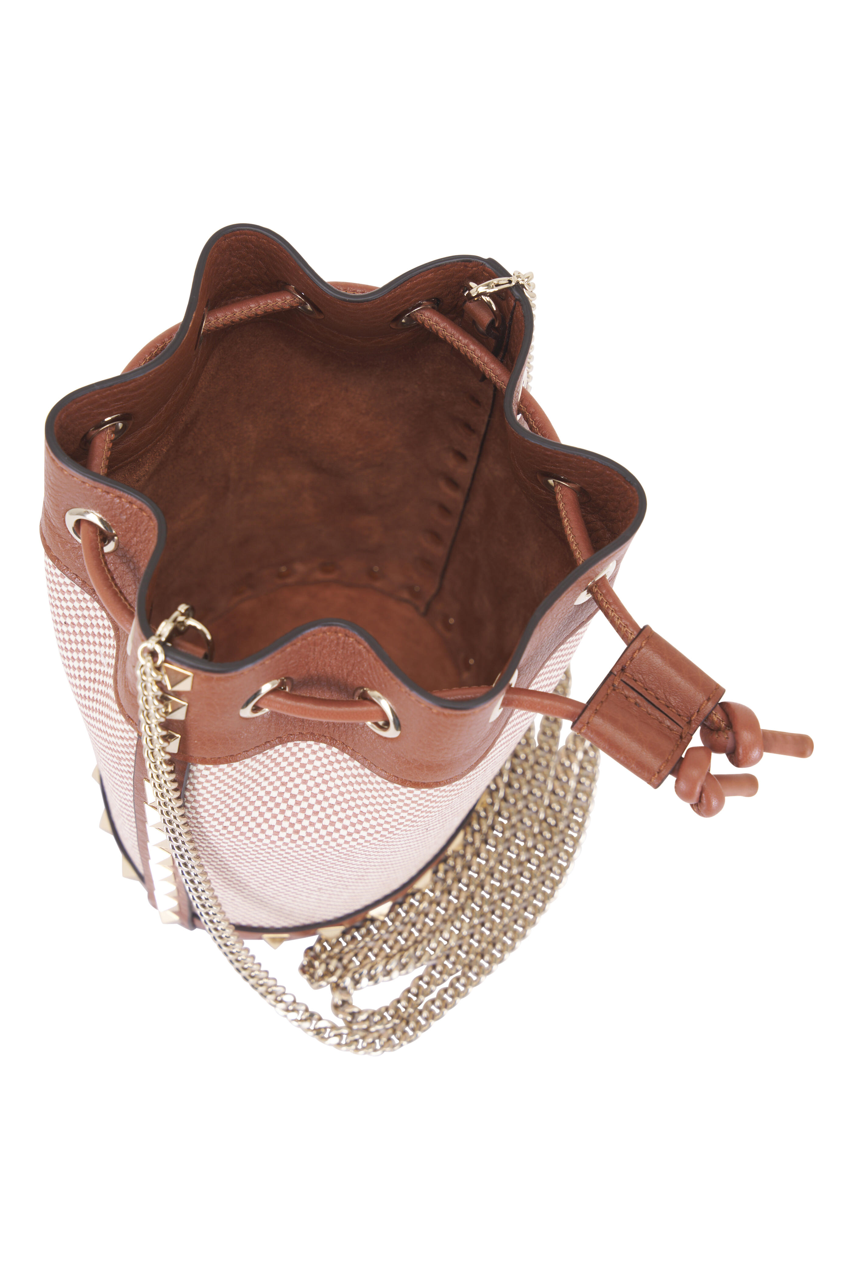 Valentino Garavani - Brown Rockstud Canvas & Leather Mini