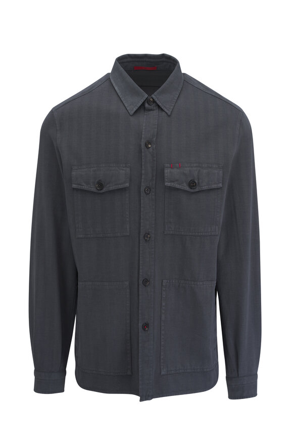 Isaia Stone Bone Cotton & Cashmere Over Shirt 