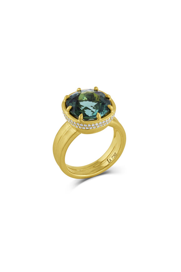 Leigh Maxwell 18k Yellow Gold Cushion Tourmaline & Diamond Ring