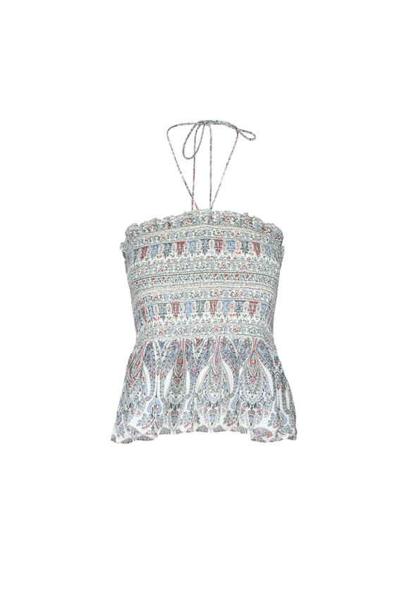 Veronica Beard Damsey Ecru Multi Smocked Halter Top - view 1