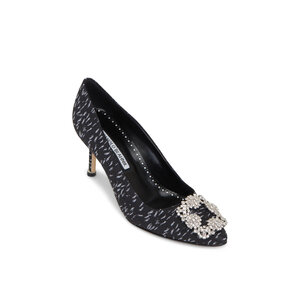 国内即発 Manolo Blahnik HANGISIMU BLACK 34 1点のみ特別価格 Manolo Blahnik - Hangisimu Yellow Satin Jewel Buckle Mule, 70mm