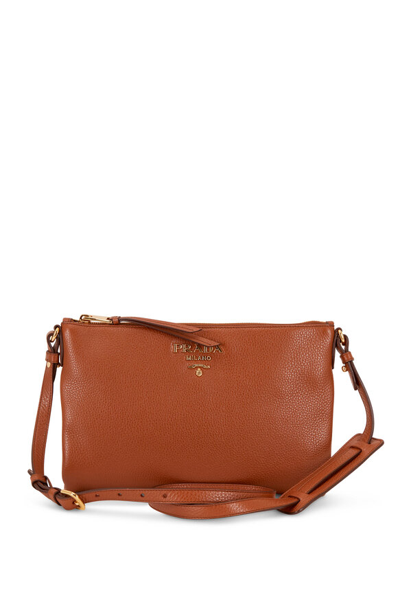 Prada - Cognac Grained Leather Crossbody Bag