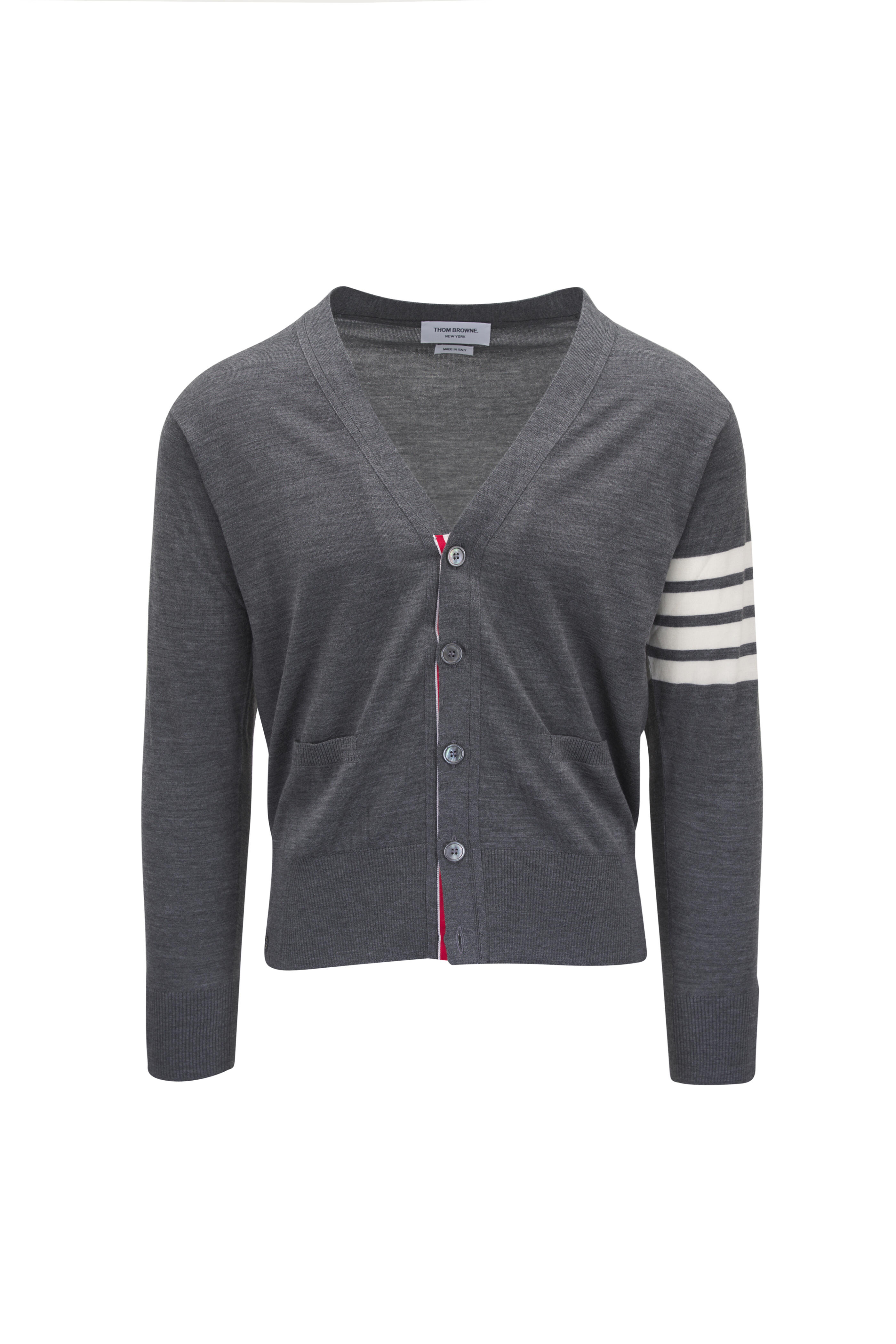 Thom Browne - Gray V-Neck Wool Cardigan