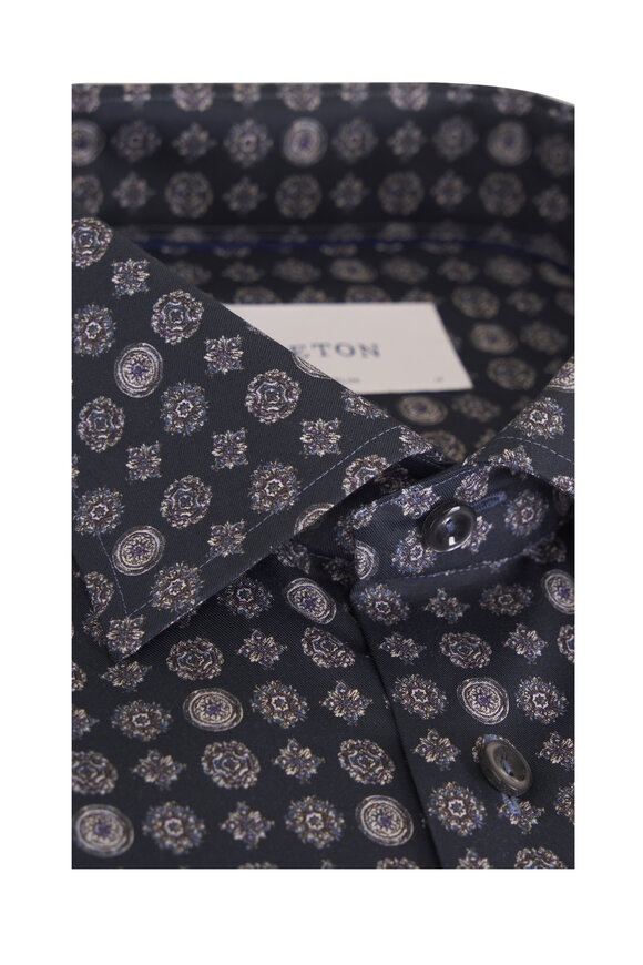 Eton Navy Blue Geometric Print Cotton Dress Shirt - view 2