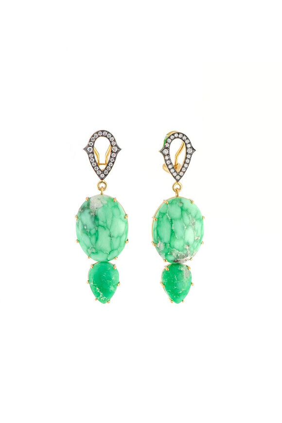 Sylva & Cie Diamond & Variscite Double Drop Earrings - view 1
