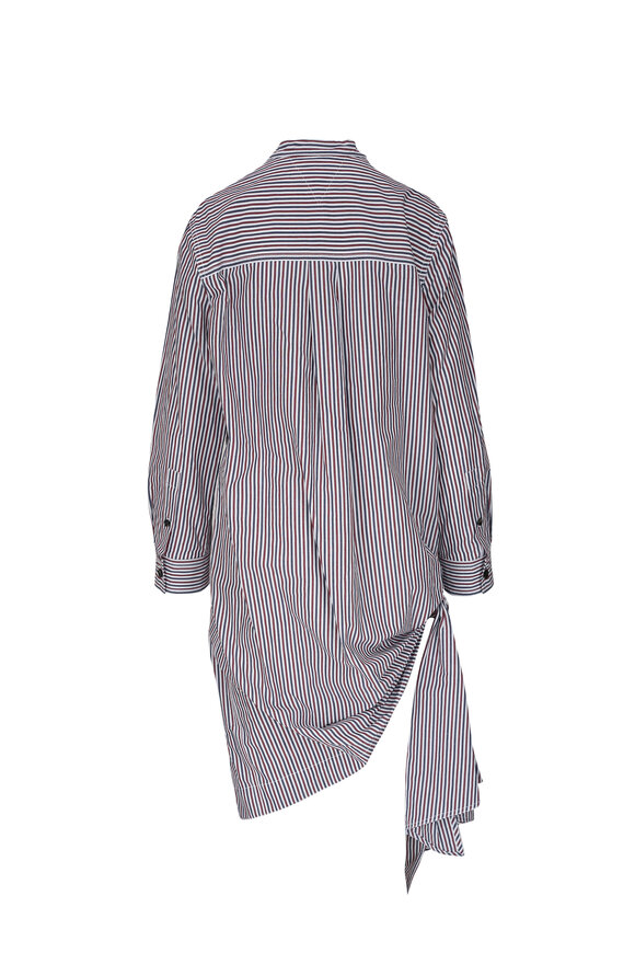 Bottega Veneta - White & Navy Thin Stripe Cotton Knot Dress