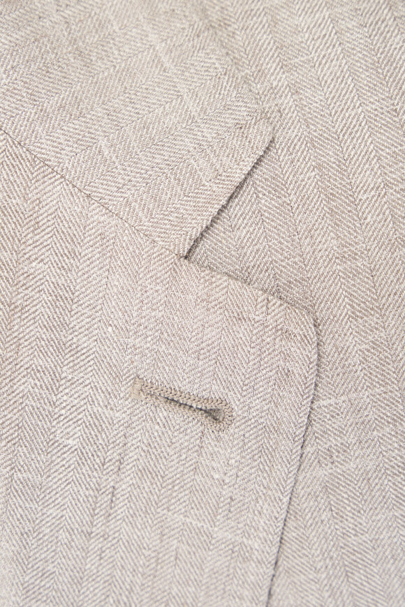 Canali Beige Chevron Wool, Silk & Linen Sportcoat - view 5