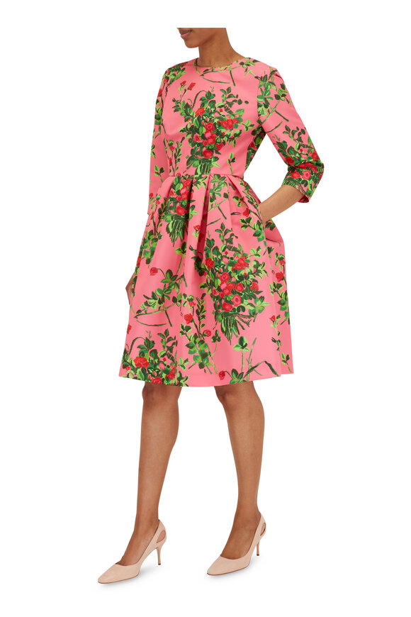 Carolina Herrera - Pink Multi Floral Print Flared Midi Dress