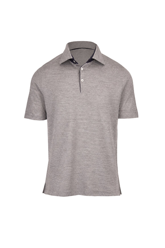 Cesare Attolini Light Gray & Navy Cashmere Polo - view 1
