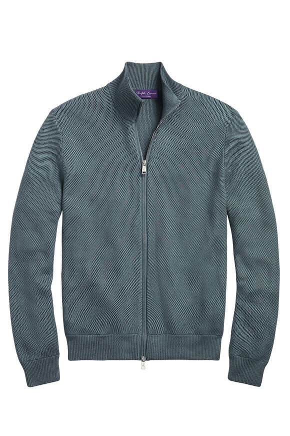 Ralph Lauren Purple Label - Isla Blue Mélange Silk & Cotton Full-Zip Sweater