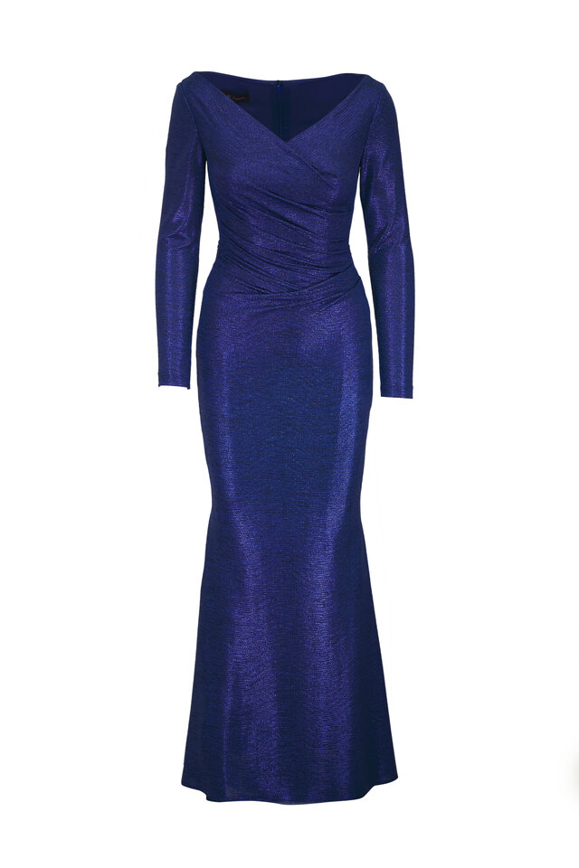 talbot runhof blue dress midi Pope6 | Designer-midi dresses Talbot Runhofs cocktail dress flaunts a playful panelled Talbot Runhof Soft Draped Long
