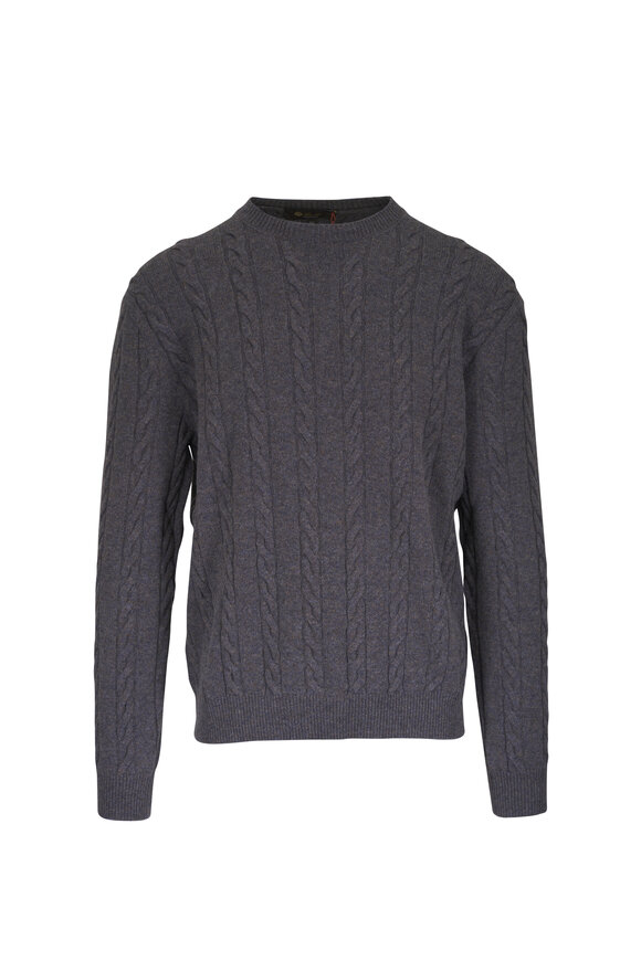 Loro Piana Cedar Asphalt Cashmere Crewneck Cable Knit Sweater - view 1