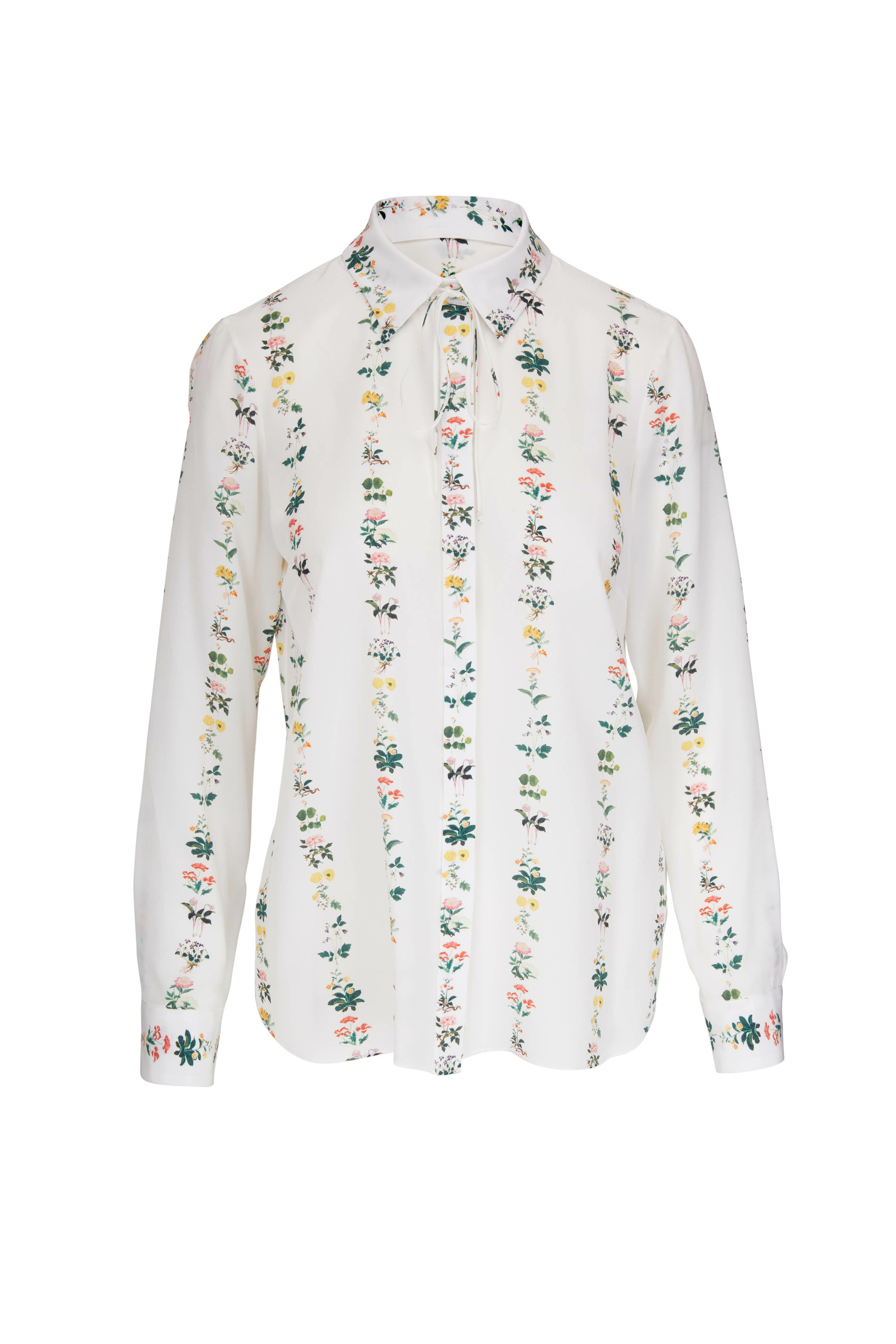 Adam Lippes - White Thin Bow Print Crepe De Chine Blouse