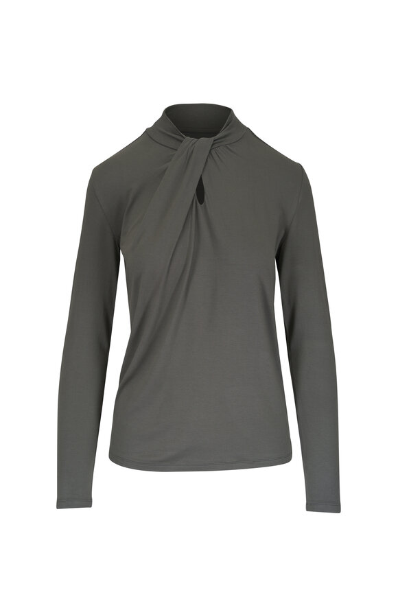 Majestic Soft Touch Military Green Twist Neck Top - view 1