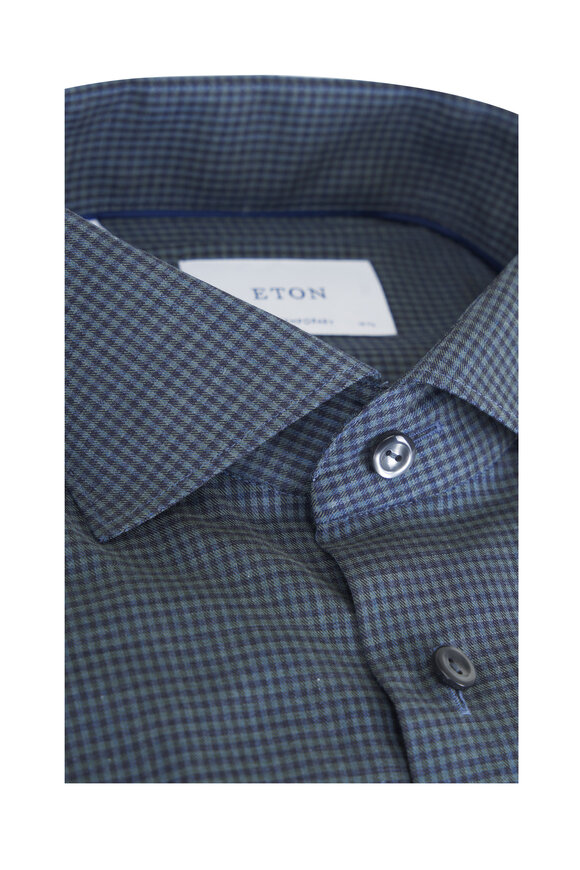 Eton Dark Green Plaid Cotton Dress Shirt - view 2