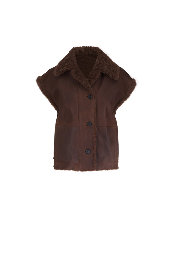 Brunello Cucinelli Chocolate Fuzzy Shearling Reversible Vest - view 4