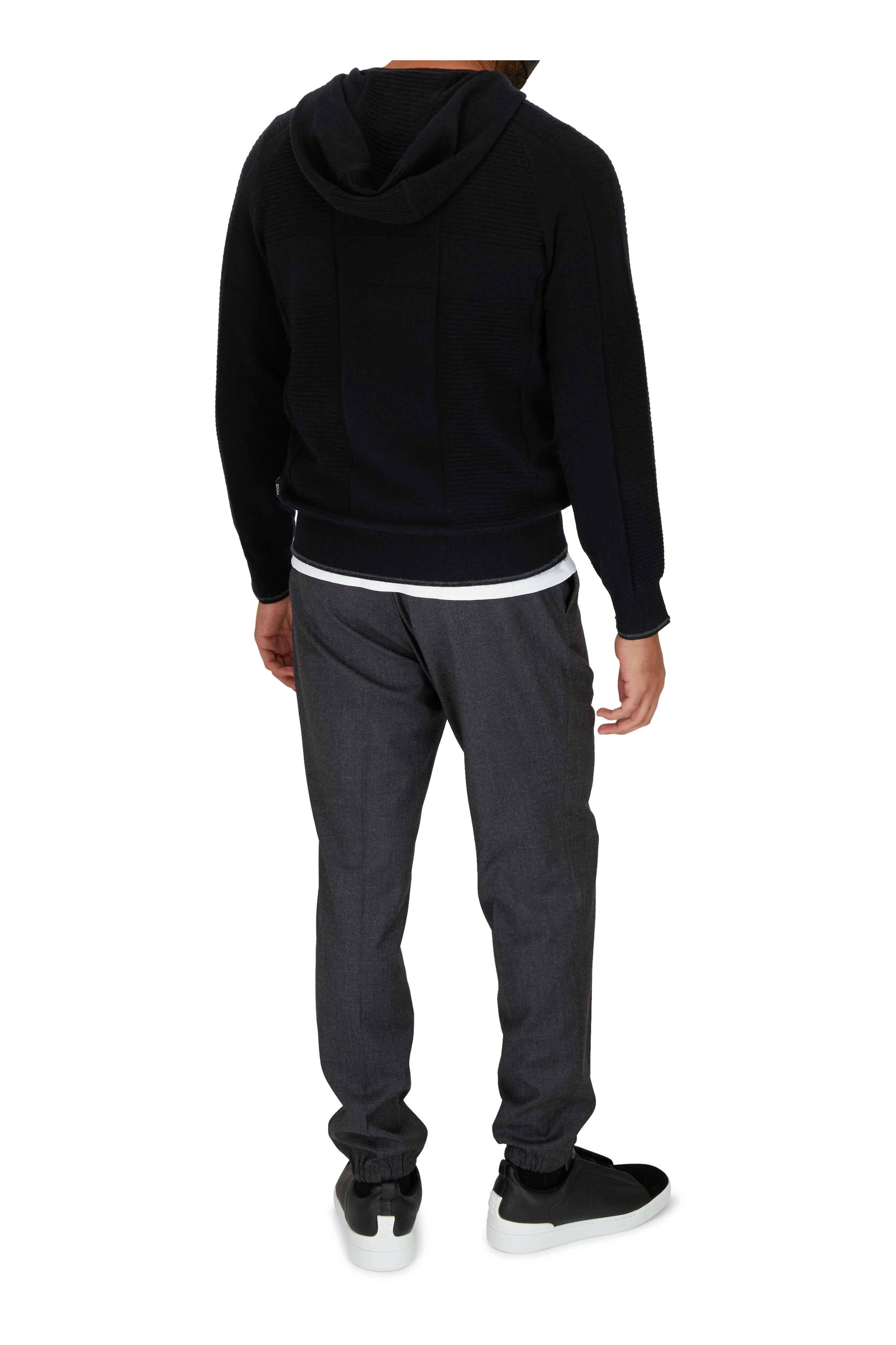 Z Zegna - Black Cashmere Mutli Ribbed Hooded Sweater