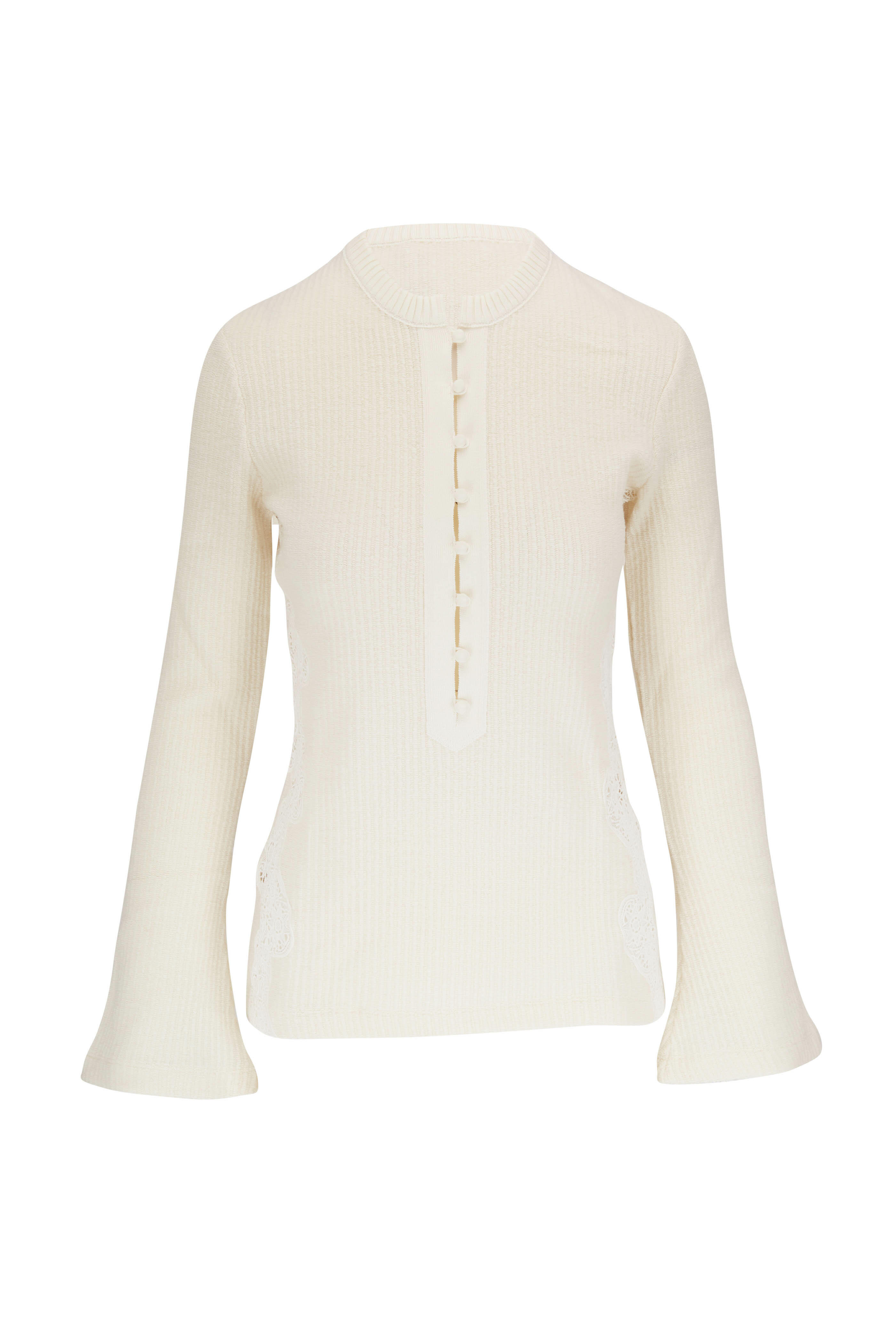Chloé - Eden Off White Wool Ribbed Guipure Lace Sweater