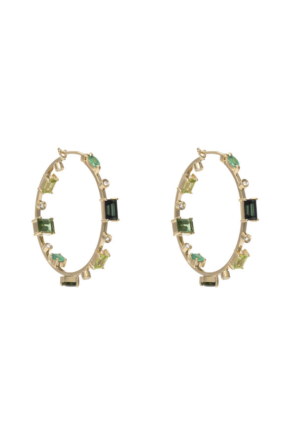 Carolina Neves Green Mixed Stone Hoop Earrings