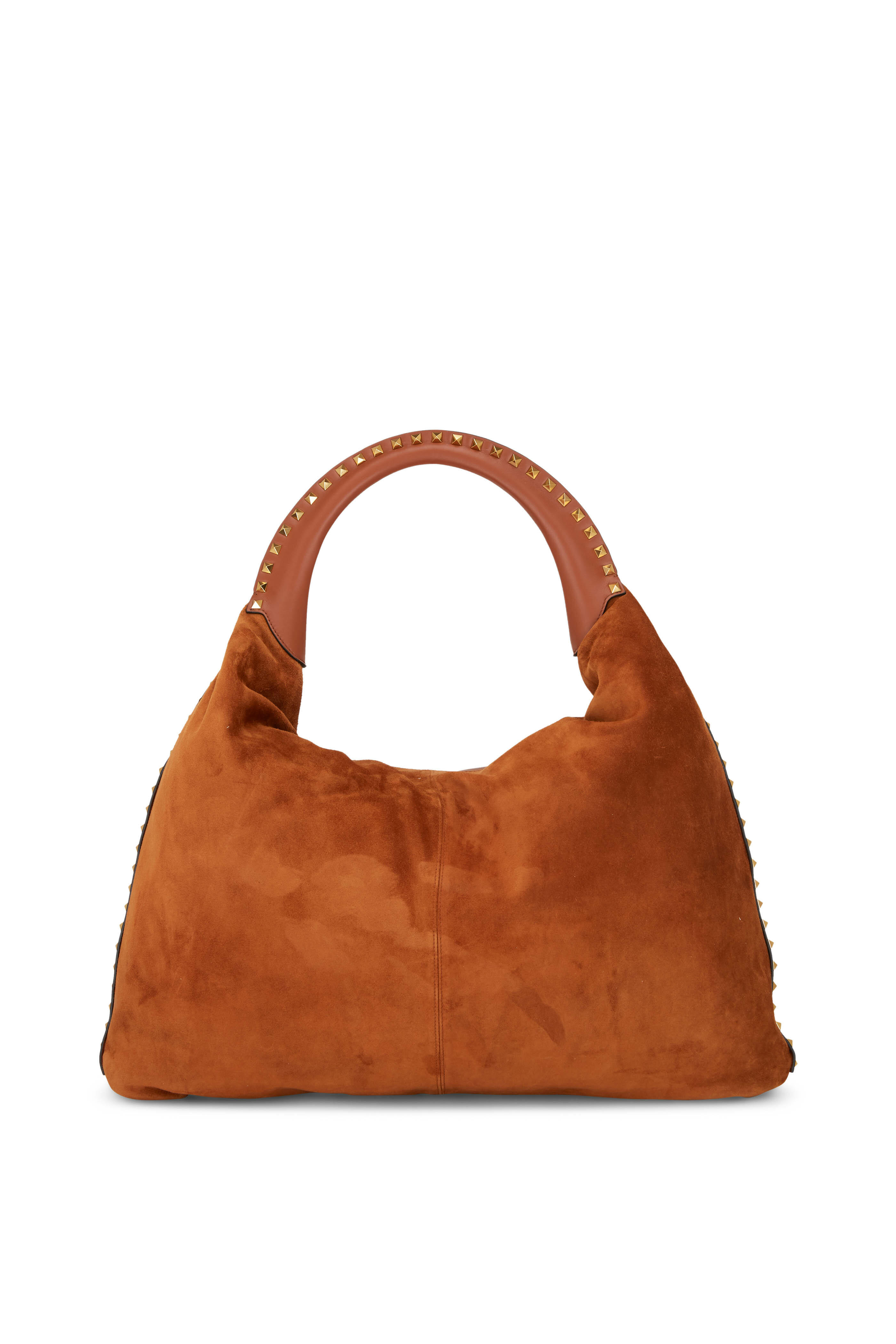 Valentino Garavani - Rockstud Cognac Suede & Calfskin Hobo Bag