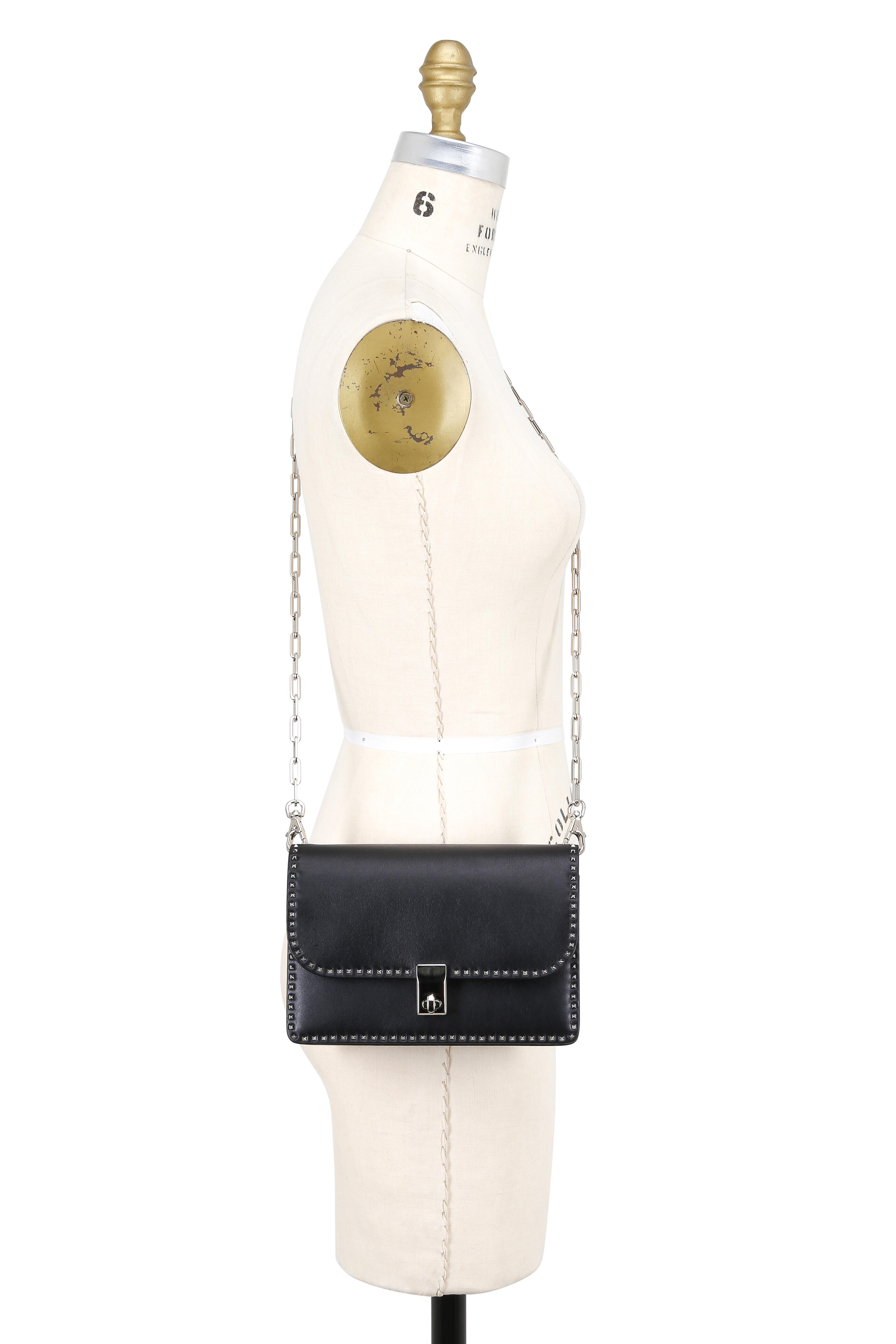 Valentino Garavani - Rockstud Black Leather Chain Link Small Bag