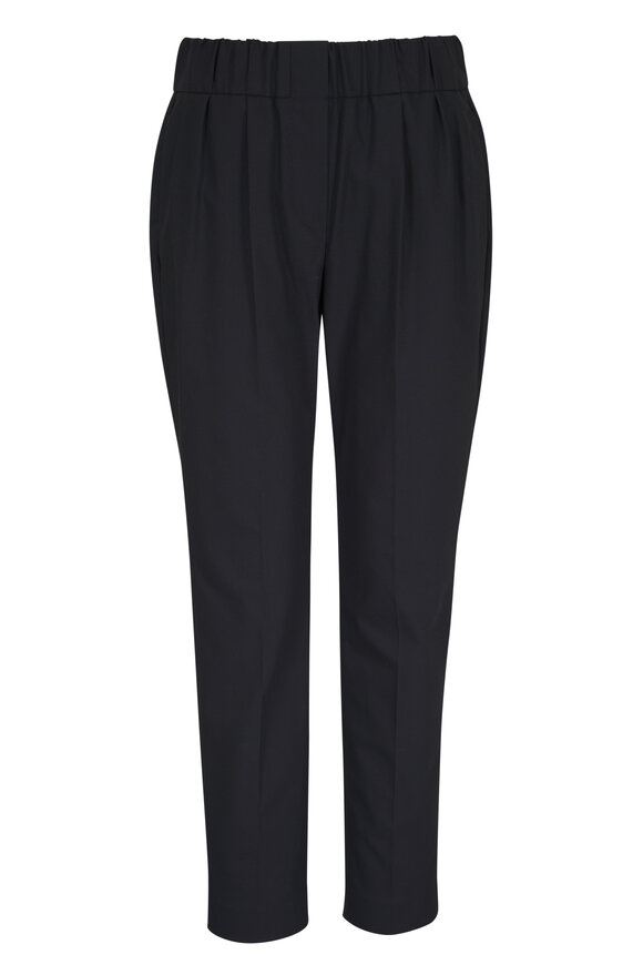 Brunello Cucinelli Black Gabardine Cotton Pull On Pant