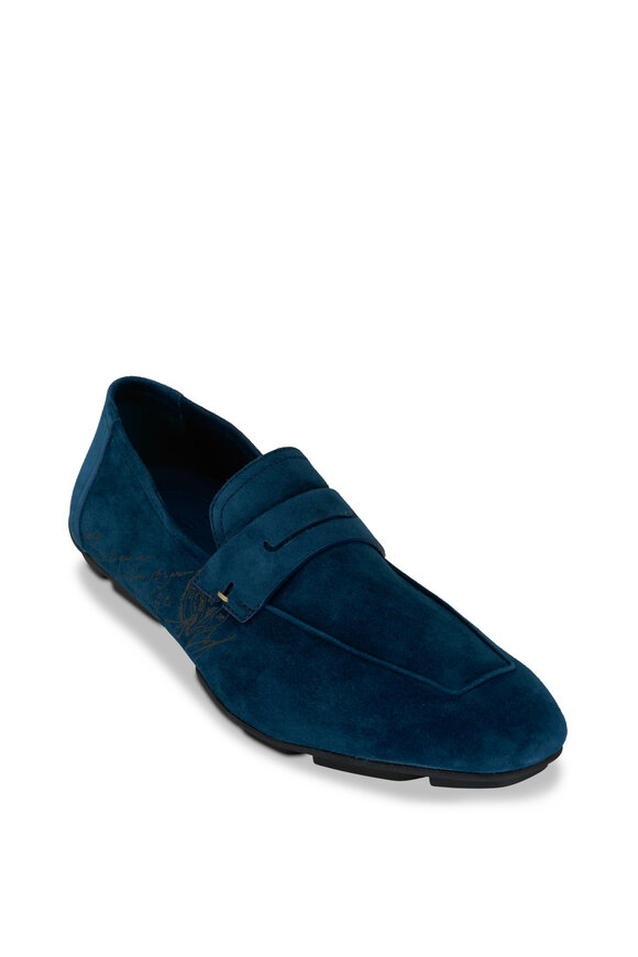 Trask Sheldon Navy Leather Penny Loafer Mitchell Stores