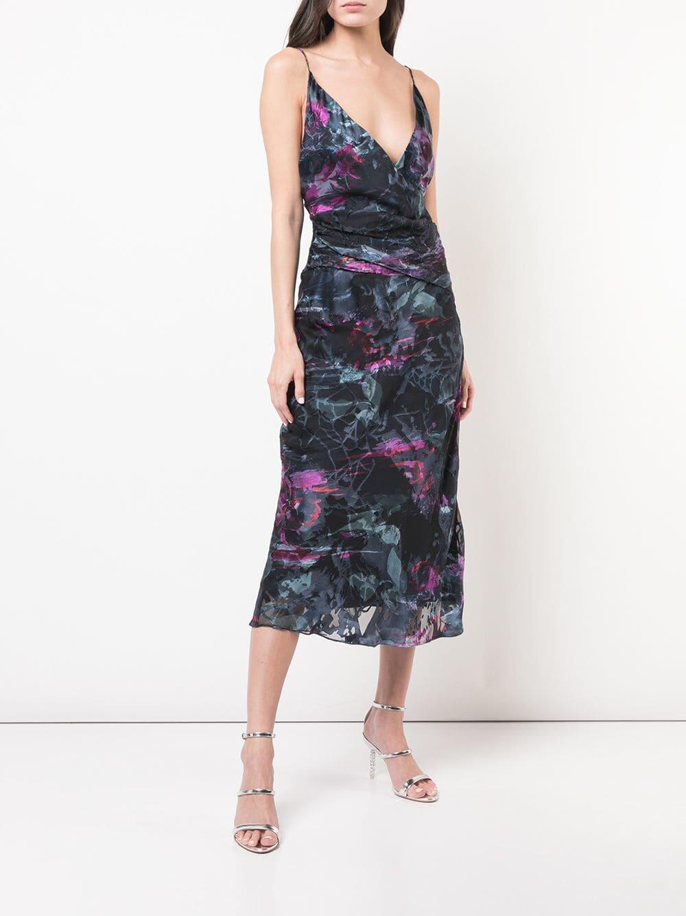 Cushnie - Black Melted Floral Twist V-Neck Midi Dress
