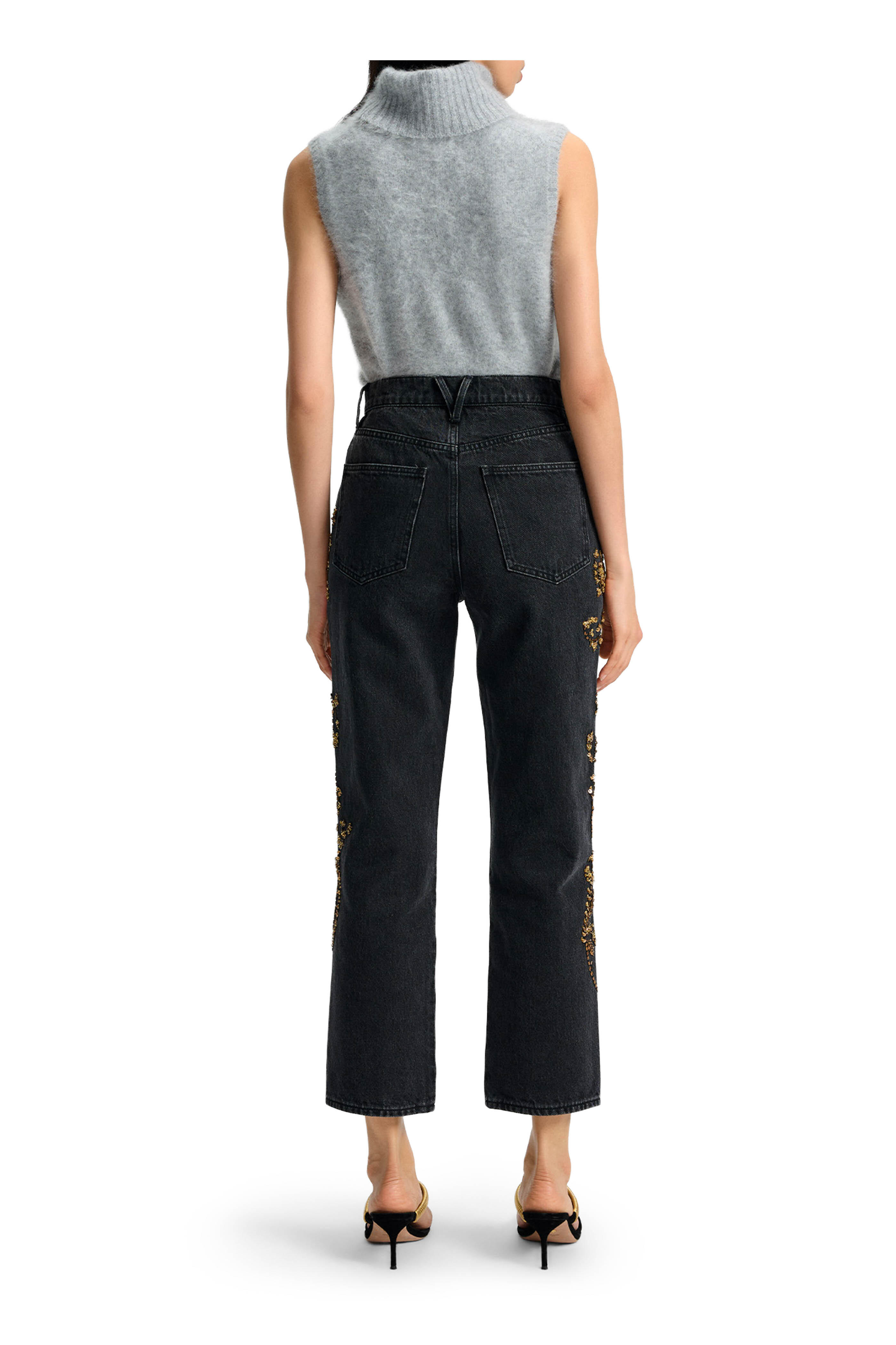 Veronica Beard - Daniela Black Onyx Embellished Straight Leg Jean