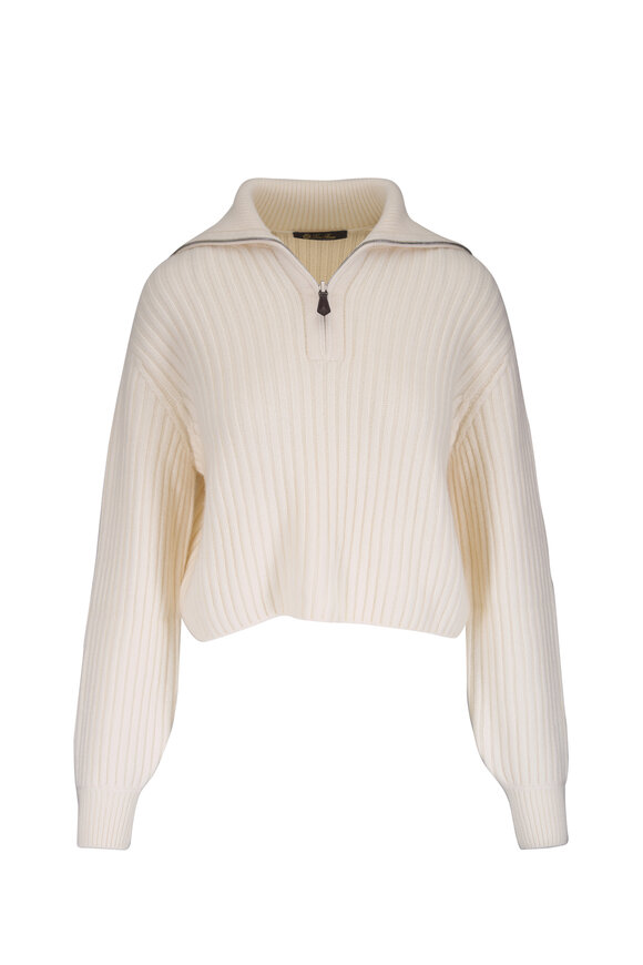 Loro Piana Yarrow White Titanium Cashmere Half Neck Pullover - view 1