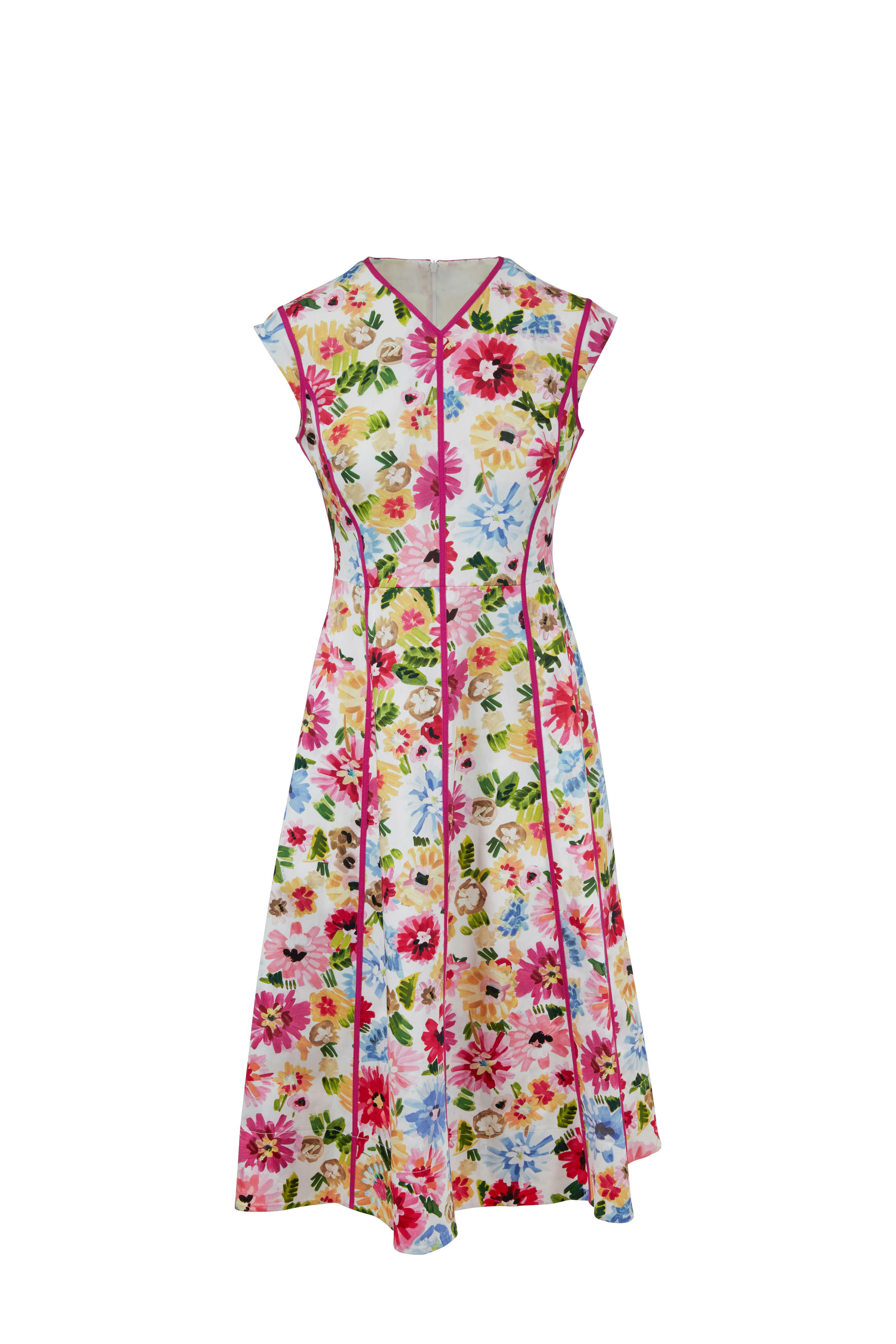 Escada - Dressa Red Stretch Cotton Floral Printed Dress