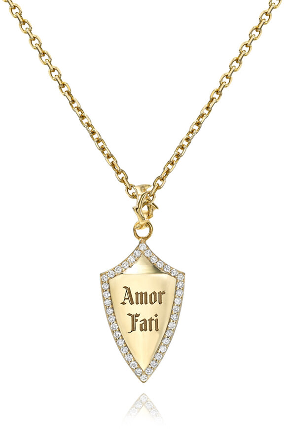 Dru 14k Yellow Gold Diamond Shield Necklace
