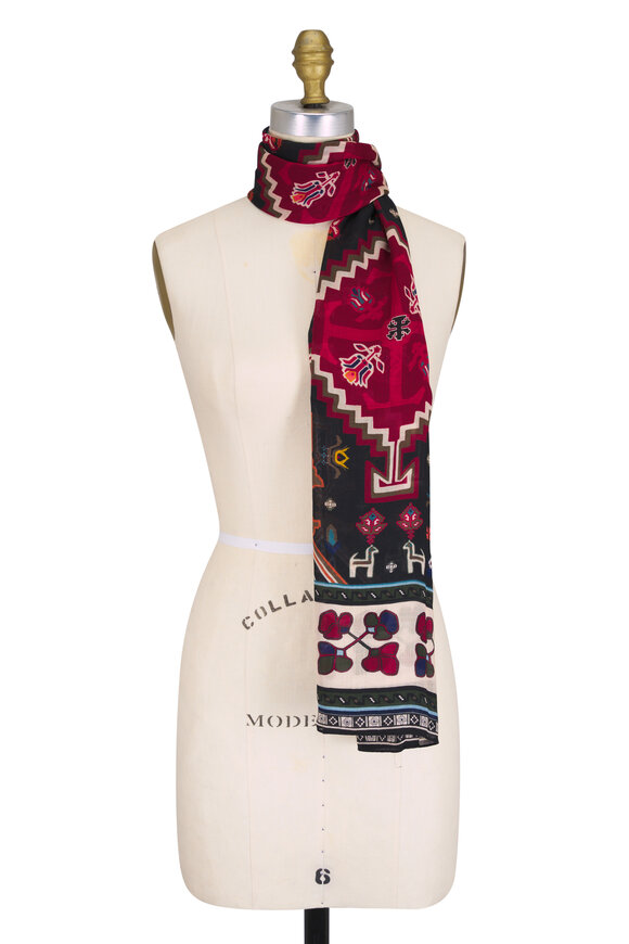 Totême Navy & Red Wool Winter Blanket Scarf - view 1
