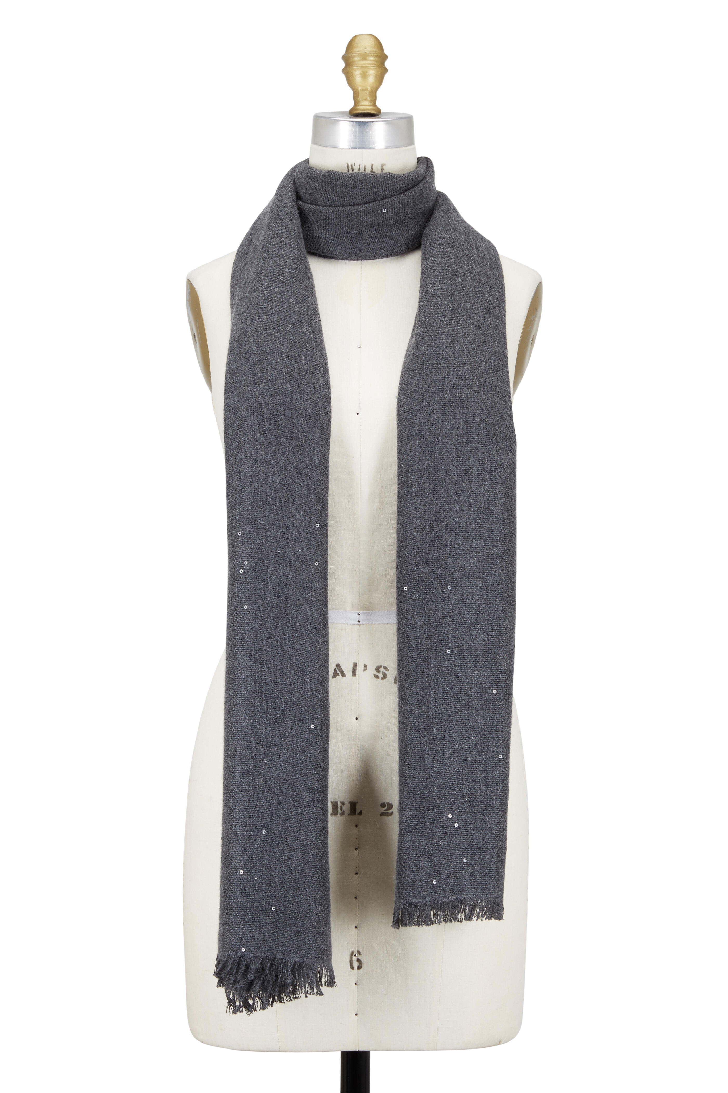 Brunello Cucinelli - Charcoal Gray Cashmere & Silk Tonal Paillete Scarf