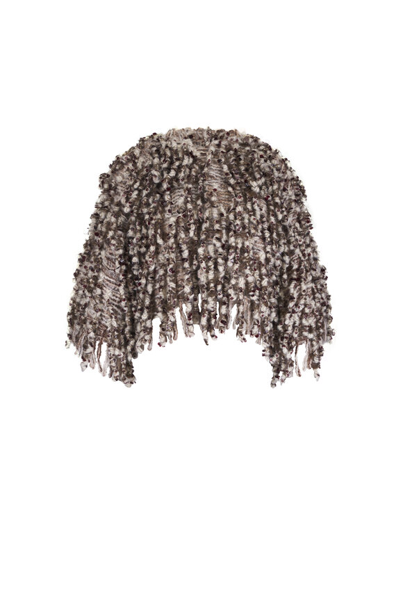 Brunello Cucinelli Brown & Off White Fringe Cardigan - view 1