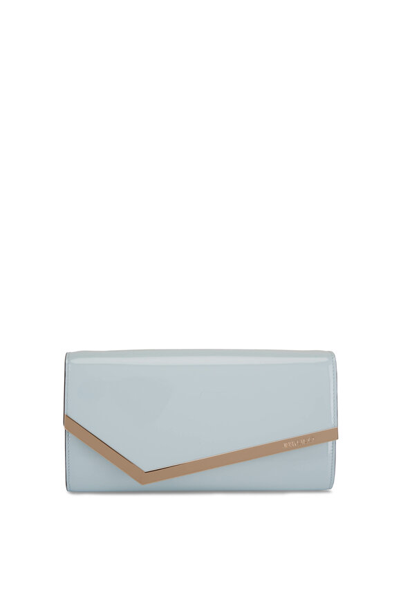 Jimmy Choo Emmie Ice Blue & Light Gold Patent Leather Clutch 