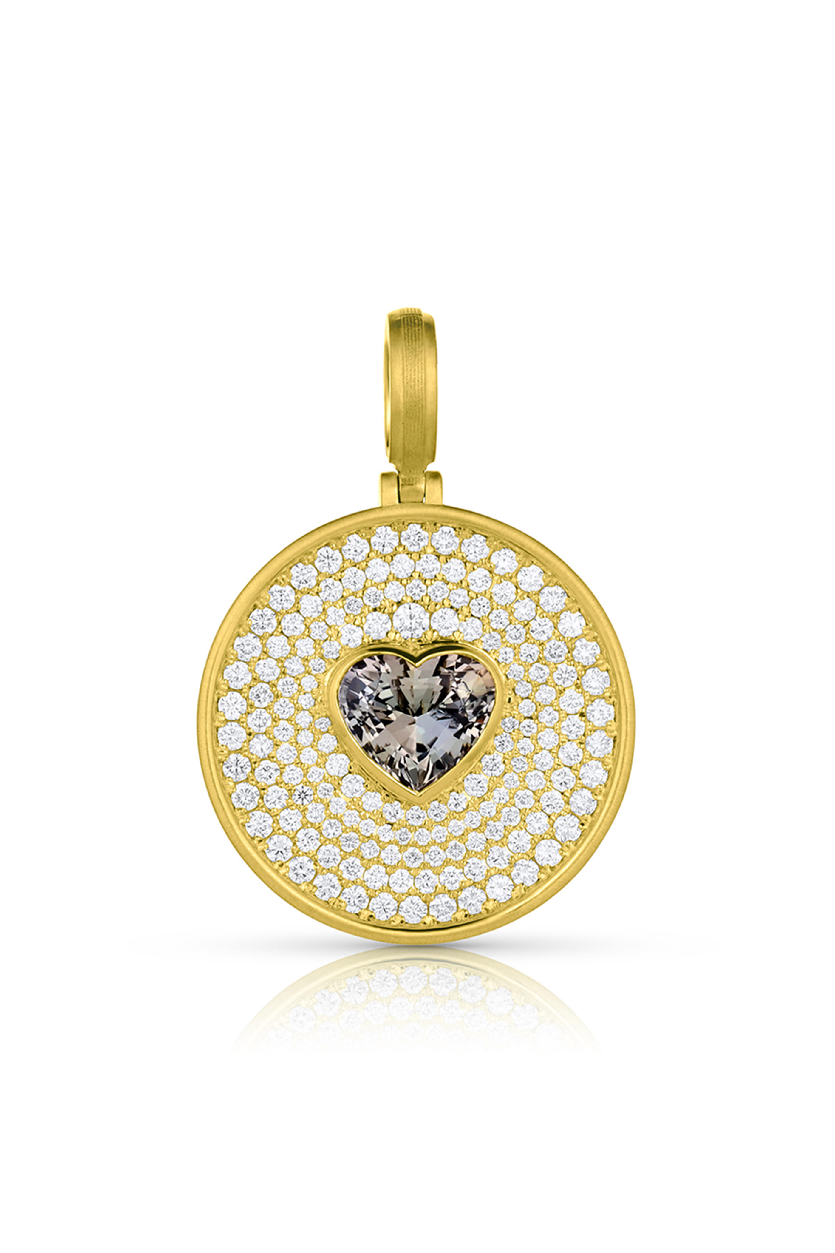 Leigh Maxwell - 18k Yellow Gold Amani Pavé Disk with Faceted Heart