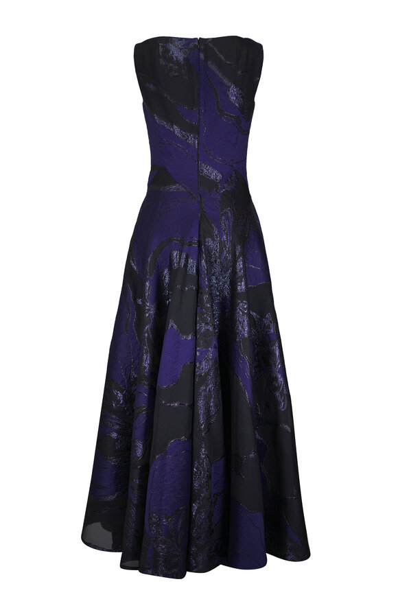 Talbot Runhof Black & Navy Jacquard V-Neck Gown - view 4