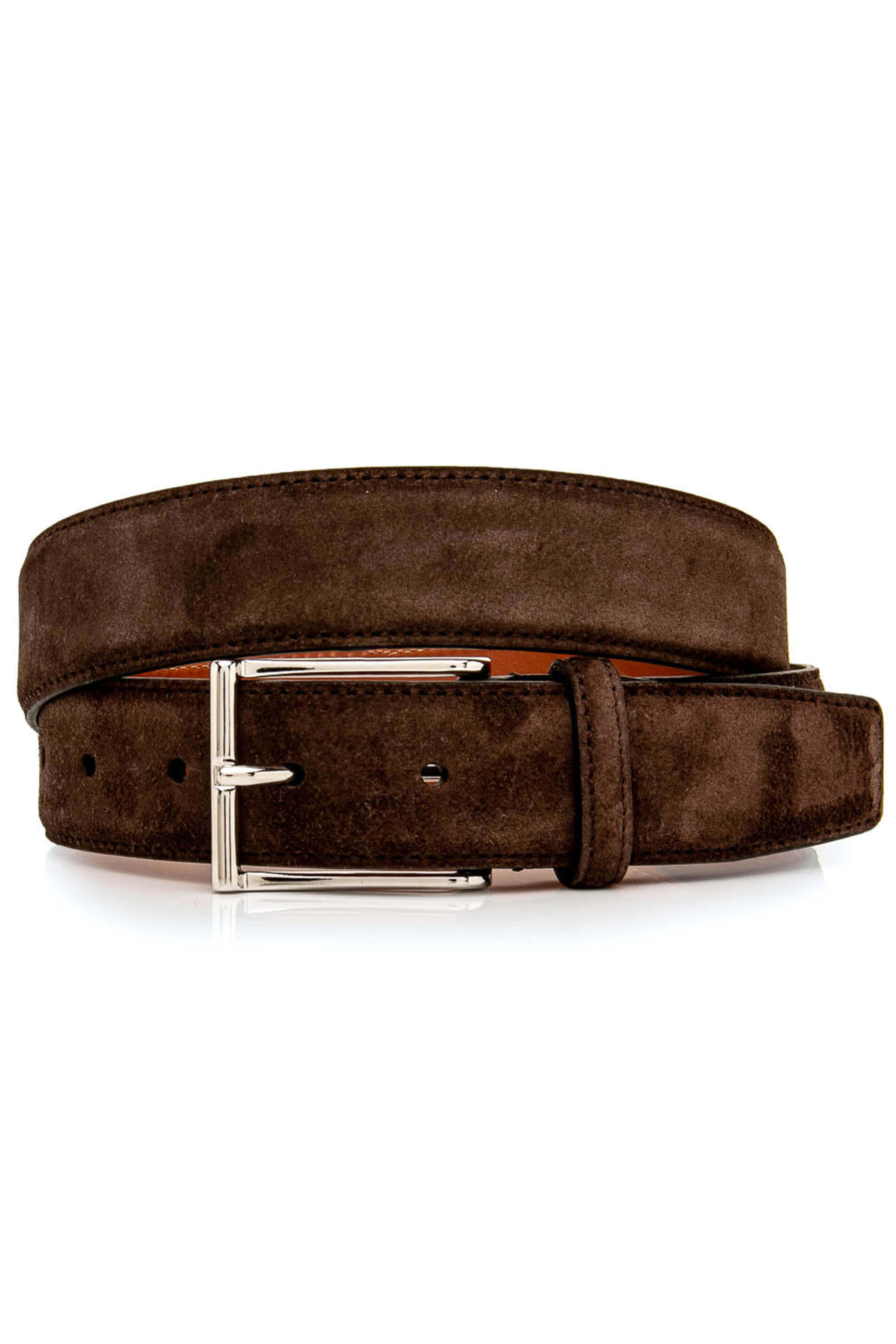 Santoni - Brown Atlas Suede Leather Belt | Mitchell Stores display picture 3