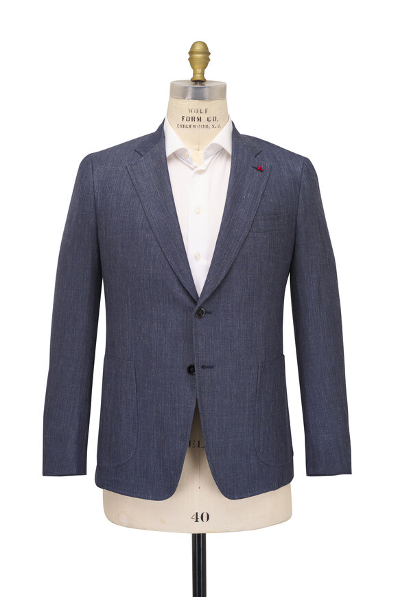 Isaia Navy Denim Wool, Silk & Linen Sportcoat - view 3