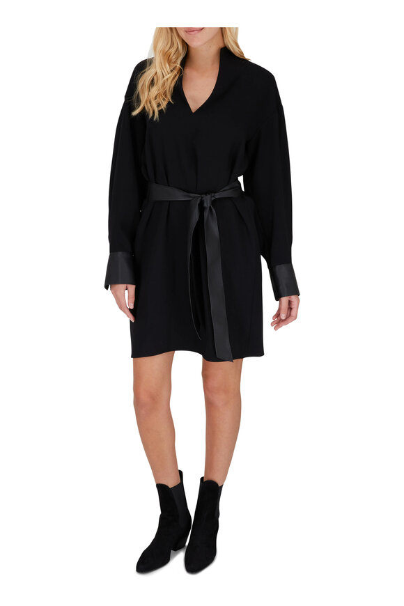 Vince - Black Long Sleeve Slit Neck Dress